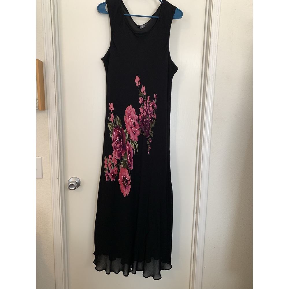 Angel Dress Womens 3X Black Floral Sequin Sleeveless Maxi Tank Lined Boho Sexy
